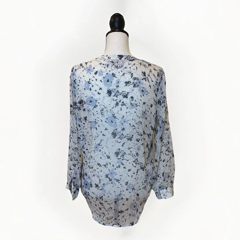 Philosophy Blouse Women’s Medium Sheer Floral White With Blue Flowers Sheer - Picture 2 of 14